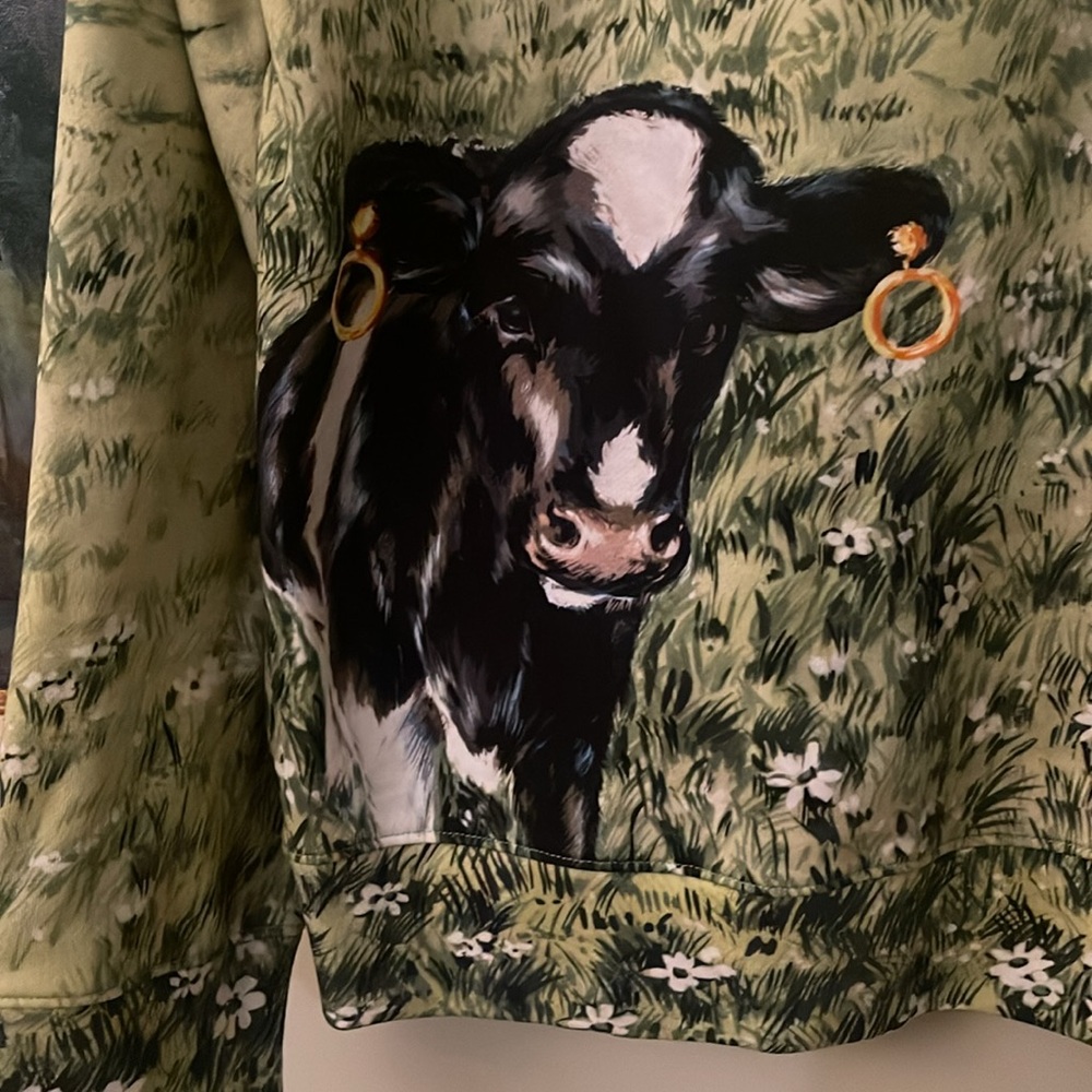 Moschino Couture Countryside Cow Scoop Neck Sweatshirt Size S US 4/6 - Picture 11 of 13